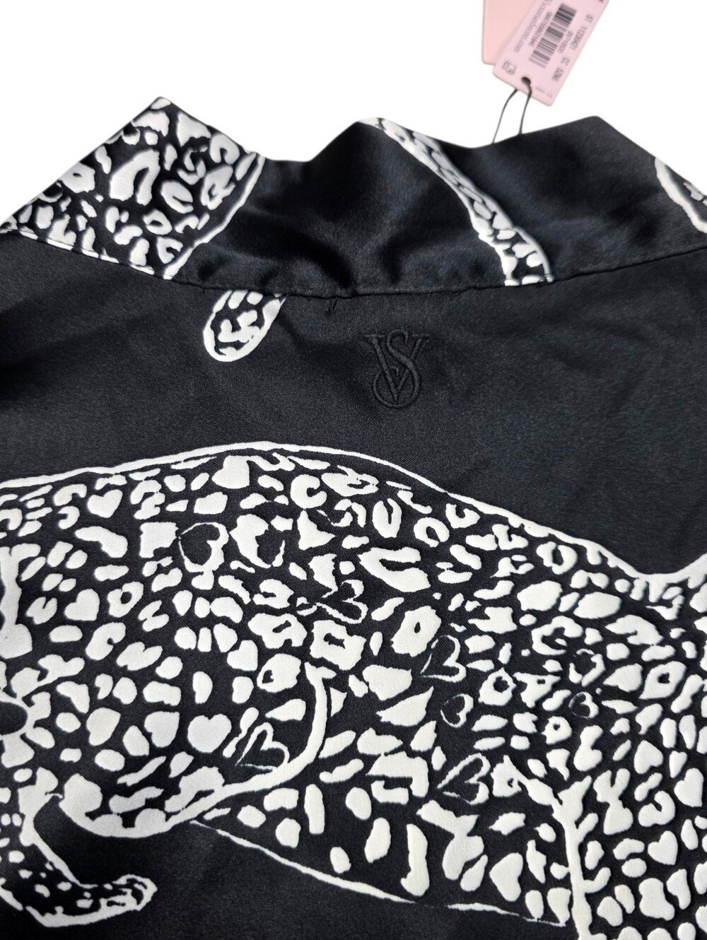 Victoria's Secret Satin Long Robe Black with Leopard Print XS - Picture 13 of 16